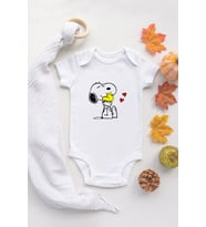 Unisex Bebek Snoopy Organik Baskılı Pamuklu Beyaz Çıtçıtlı Body Zıbın