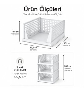 3 KATLI PORTATİF ORGANİZER - ÇOK AMAÇLI KAYAR RAF 18.5X33.5X43CM TOPLAM 55.5CM (5680)