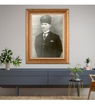 Altın Varaklı Çerçeveli Paspartulu Atatürk Tablo DC1142 (Gold)