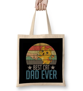 Best Cat Dad Ever Funny Cat Daddy Father Day Vintage 05 Bez Çanta Uzun Saplı