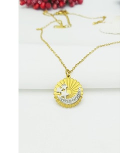 Altın Kaplama Samanyolu Kararmaz Madalyon Ay Yıldız Çelik Kolye 45 cm