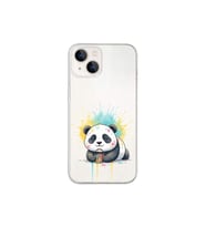 iPhone 14 Plus ile Uyumlu Splash Panda Tasarımlı Şeffaf Silikon Kılıf