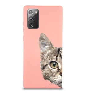 Samsung Galaxy Note 20 Uyumlu Lansman Kılıf Catface Tasarımlı İçi Kadife Kapak-Pembe (Şeffaf)