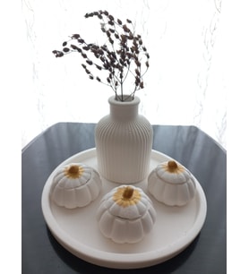 Tabakta 3'lü Mini Balkabağı Vazo Dekoratif Set Beyaz