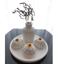 Tabakta 3'lü Mini Balkabağı Vazo Dekoratif Set Beyaz