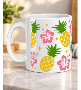 Ananas ve Hibiskus Çiçeği Desenli Yazlık Sevdiklerinize Hediye Porselen Kupa Bardak