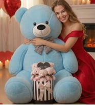 Sevgiliye Özel 90 CM Peluş Ayı & Aynalı Mesajlı Pembe Silindir Ayıcık Buketi  Romantik Sevgiliye Hediye Buket (Açık Mavi)