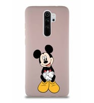 Xiaomi Redmi Note 8 Pro Soft Premier Kapak Mickey Mouse-A Tasarımlı Silikon Kılıf - Pudra (Şeffaf)