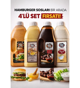 4'lü Gurme Hamburger Sos Seti Ranch-Barbekü-Ballı Hardal-Burger Sos Fast Food Efsane Paket