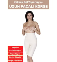 Özel Üretim İz İç Göstermez Kaymaz Sıkılaştırıcı İnceltici Yüksek Bel Uzun Paçalı Toparlayıcı Korse (Bej)