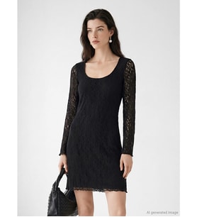 LCW Comfort Siyah U Yaka Dantelli Mini Elbise