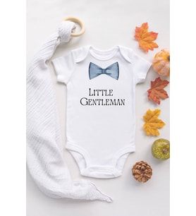 Erkek Beyaz Bebek Little Gentleman Baskılı Çıtçıtlı