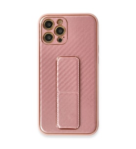 iPhone 12 Pro Kılıf Coco Karbon Standlı Kapak - Pembe