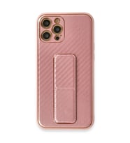 iPhone 12 Pro Kılıf Coco Karbon Standlı Kapak - Pembe