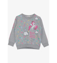 Breeze Kız Çocuk Sweatshirt Unicorn Baskılı 2-6 Yaş, Gri Melanj