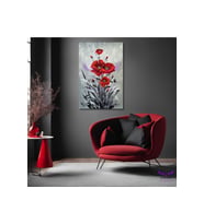 Tekli Dikey Kanvas Modern Salon Tablosu Kırmızı Gelincik Çiçeği