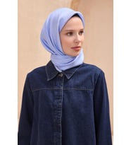 Belli Tivil Saf İpek Eşarp 4110-51 Mavi Karışık Desen