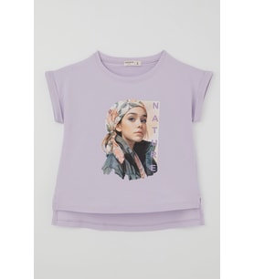 Breeze Kız Çocuk Kısa Kollu Tişört Doğa Temalı Kız Figürlü 10-16 Yaş , Lila