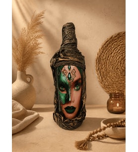 El Yapımı Dekoratif Cam Obje – Vintage Yeşil Mask Temalı Sanatsal Ev ve Ofis Dekorasyonu 32cm