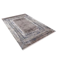 Outlet - Gri Beyaz Baklava Desenli Modern Kaymaz Taban Makinede Yıkanabilir Salon Halısı Dijital Baskı