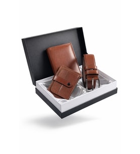 Özel Grande Lüks Premium Serisi Damat Çeyiz Dikey Classic Cüzdan Kemer ve Kartlık Çeyiz Kutulu Seti