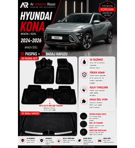 HYUNDAI KONA BENZİN/DİZEL 2024-2026 Araca Özel 3D Paspas + 3D Bagaj Havuzu