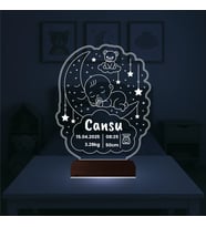 Luvivia Bebek Odası Hediye Ay Ayıcık Yıldızlar Kişiye Özel 3D Lamba - Masa Gece Lambası