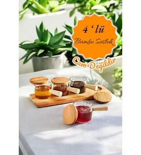 Mithra Life 4 Adet Ahşap Saplı Standlı Mika Şeffaf Sunumluk Sosluk Reçellik Çerezlik MIT1152 (Kahverengi)
