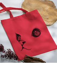 BK Gift Kedi Tasarımlı Kırmızı Kumaş Bez Çanta, Baskılı Omuz Çantası, Alışveriş Çantası, Arkadaşa Hediye-1