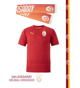 Galatasaray Orijinal Kırmızı Puma A Takım Antrenman 5 Yıldız T-Shirt Şal Atkı Hediyeli