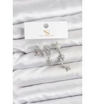 Pirinç Gümüş Renk Zirkon Taşlı Kutup Yıldızı Model YSX Trio Küpe Seti - TJ-BKP11565