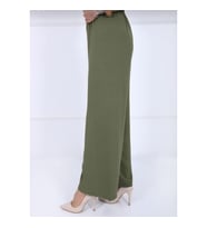 Kadın Haki Beli Lastikli Ayrobin Kumaş Bol Paça Büyük Beden Pantolon