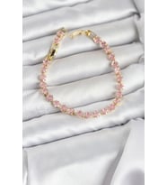 Pembe Kare Zirkon Taşlı Gold Renk Pirinç Su Yolu Kadın Bileklik