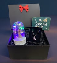 Renkli Led Işıklı Fanus ve Gerçek Ametist Taşlı Lotus Kolye, Siyah Hediye Kutusunda (Model 2)