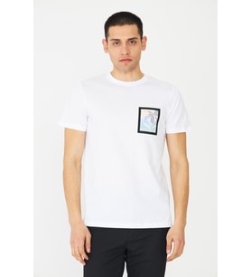 Beyaz Bisiklet Yaka Baskı Detaylı Erkek T-Shirt