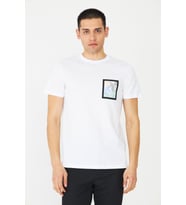 Beyaz Bisiklet Yaka Baskı Detaylı Erkek T-Shirt