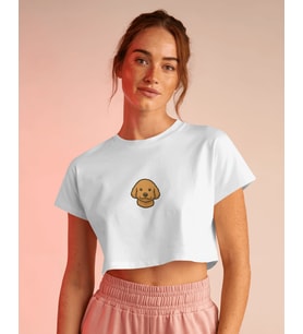 Goldendoodle Minimal Göğüs Baskı Crop Tişört – Premium Köpek Ikon Tasarım (Beyaz)