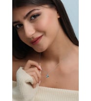 925 Ayar Gümüş Zirkon Taşlı Mineli Kalp Kolye -GV8512 (Gümüş)
