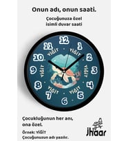 İsme Özel Sevimli Kaplumbağa Çocuk Odası Duvar Saati Orta Boy 30 cm Siyah Camlı Sessiz