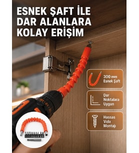 12 Parça Esnek Bits Uç Seti 300 mm Esnek Şaftlı Tornavida Uç Seti