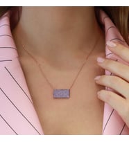 Mor Zirkon Taşlı Rose Gold Kaplama Dikdörtgen Gümüş Kolye