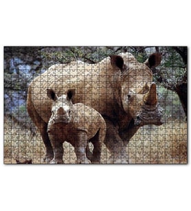 Cakapuzzle Dev Anne Gergedan ve Sevimli Yavrusu Puzzle Yapboz MDF (Ahşap) (120 Parça)