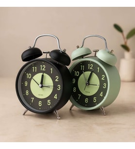 Twin Bell Metal Masa Çalar Saat 11 cm – Pilli, Işıklı, Fosforlu