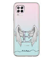 Huawei Beyaz Mermer Harfli Melek Kanadı Tasarımlı Şeffaf Telefon Kılıfı