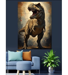 Heybetli Tyrannosaurus Rex Dinozor Portresi Dekoratif Kanvas - Mdf Ahşap Tablo