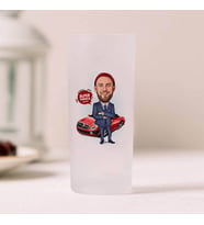 Kırmızı Spor Arabadaki Erkek Karikatürlü Rakı Bardağı 2’li Set