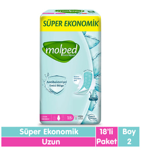 Molped Süper Ekonomik Antibakteriyel Ped Uzun 18 Adet