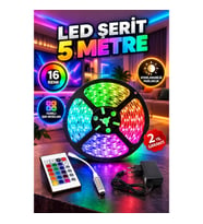 5 Metre Kumandalı RGB Şerit LED – 16 Renk, Ayarlanabilir Parlaklık ve Işık Modları