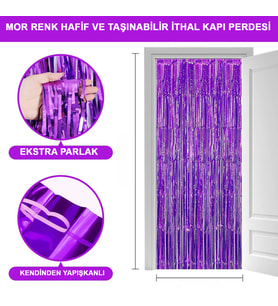 Mor Renk Ekstra Metalize Parlak Saçaklı Arka Fon Perde İthal A Kalite 1x2 Metre