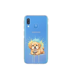 Samsung Galaxy A40 ile Uyumlu Splash Köpek Tasarımlı Şeffaf Silikon Kılıf